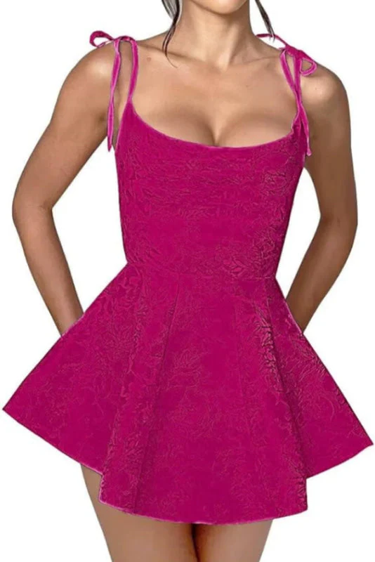 Spaghetti Straps Satin Mini Party Dress Jacquard Sleeveless Homecoming Dress - Image 12
