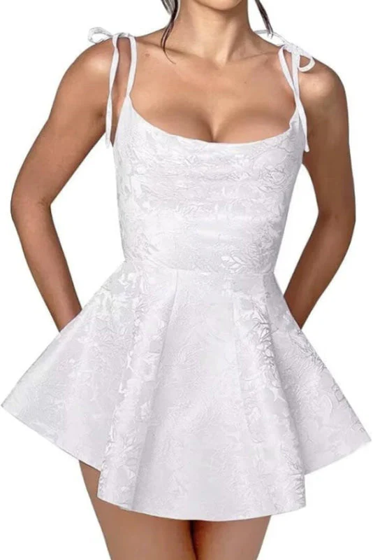 Spaghetti Straps Satin Mini Party Dress Jacquard Sleeveless Homecoming Dress - Image 15