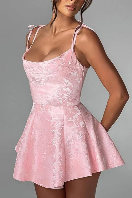 Spaghetti Straps Satin Mini Party Dress Jacquard Sleeveless Homecoming Dress - Image 3