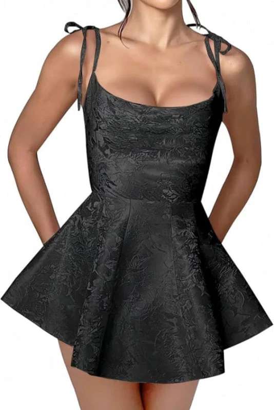 Spaghetti Straps Satin Mini Party Dress Jacquard Sleeveless Homecoming Dress - Image 5