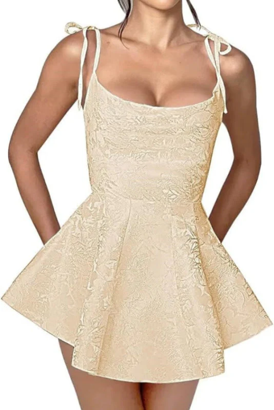 Spaghetti Straps Satin Mini Party Dress Jacquard Sleeveless Homecoming Dress - Image 7