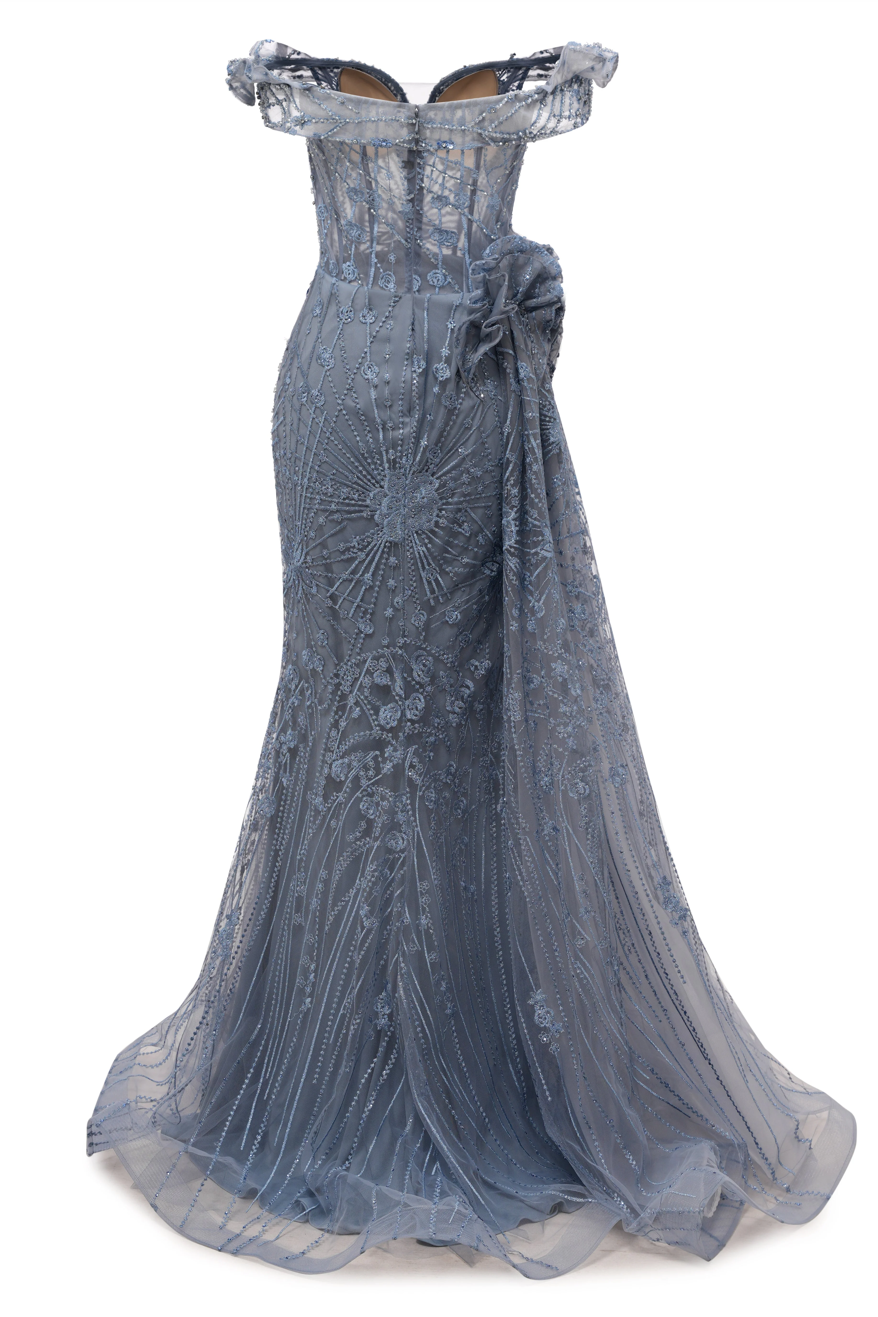 Sparkle Beaded Gray Off the shoulder Flowers  Evening Dresses - Image 2