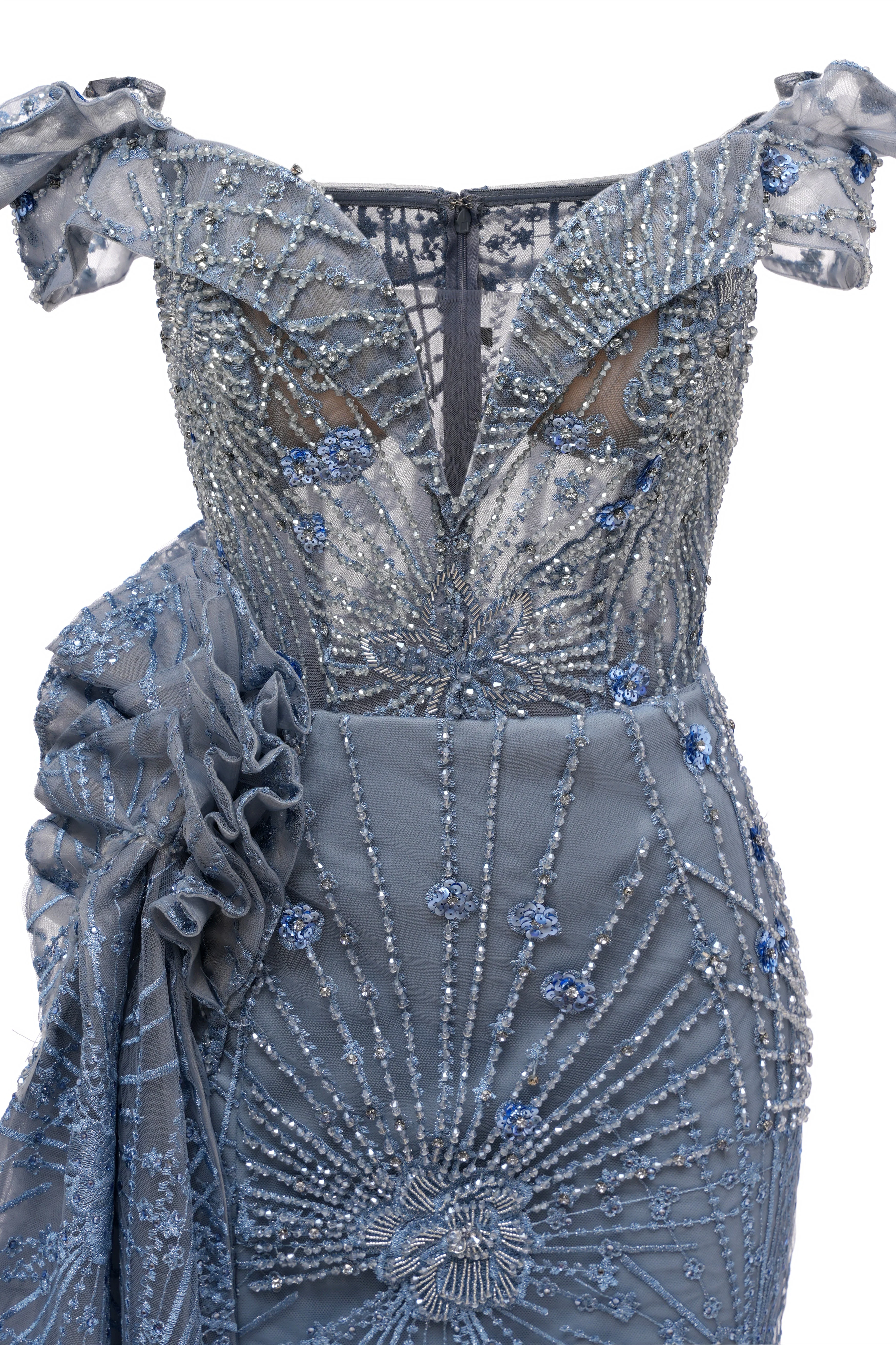 Sparkle Beaded Gray Off the shoulder Flowers  Evening Dresses - Image 3