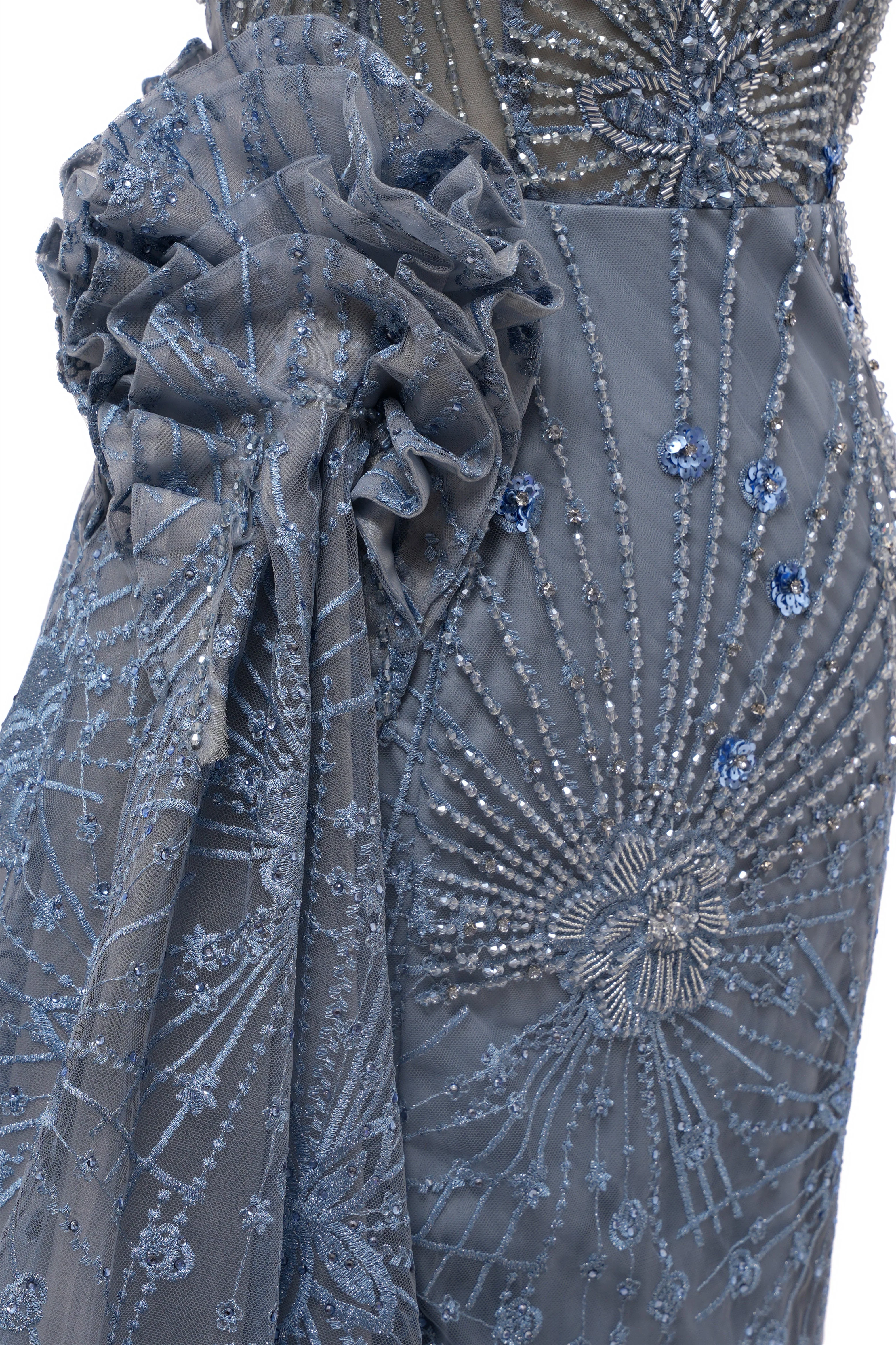 Sparkle Beaded Gray Off the shoulder Flowers  Evening Dresses - Image 6