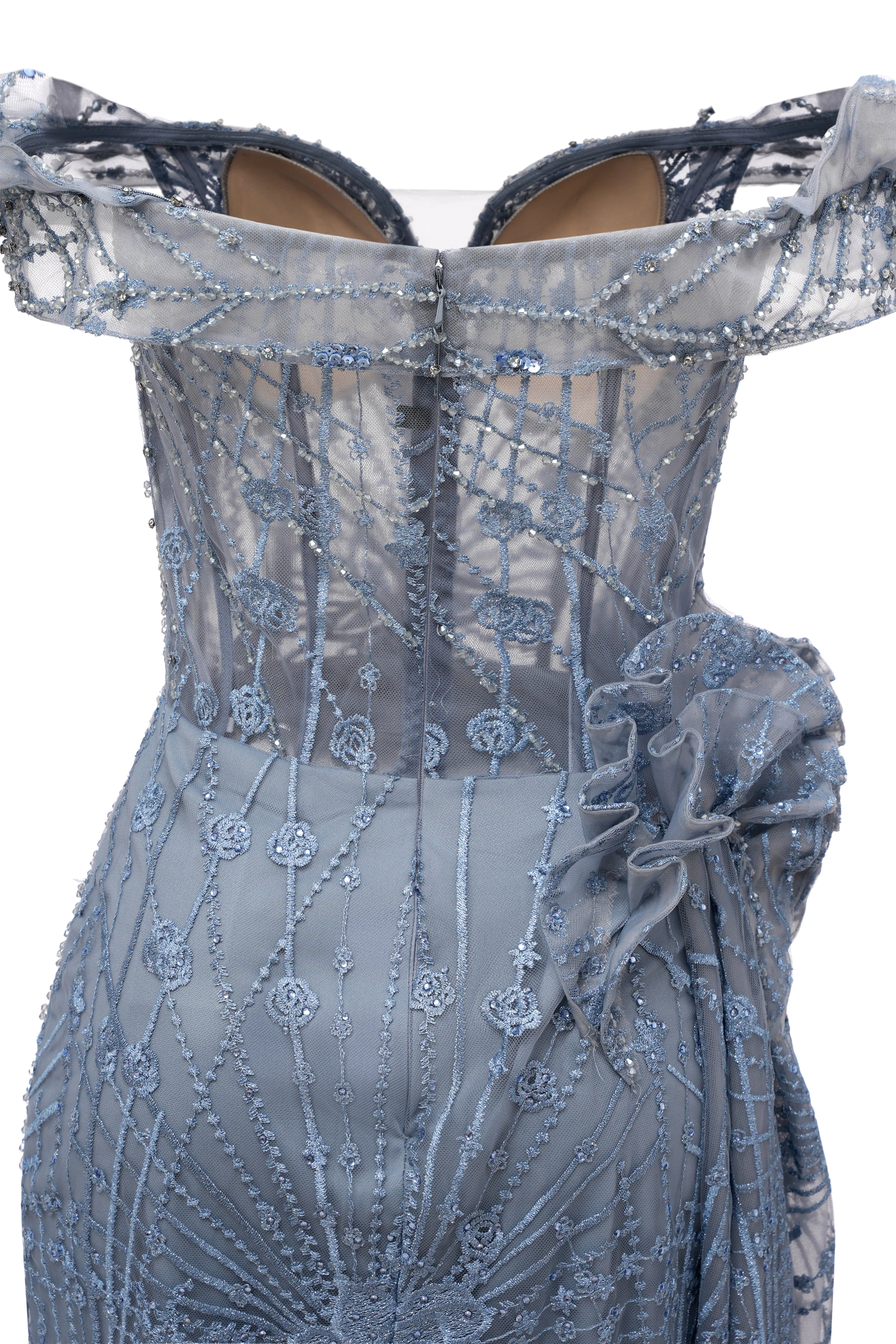 Sparkle Beaded Gray Off the shoulder Flowers  Evening Dresses - Image 7