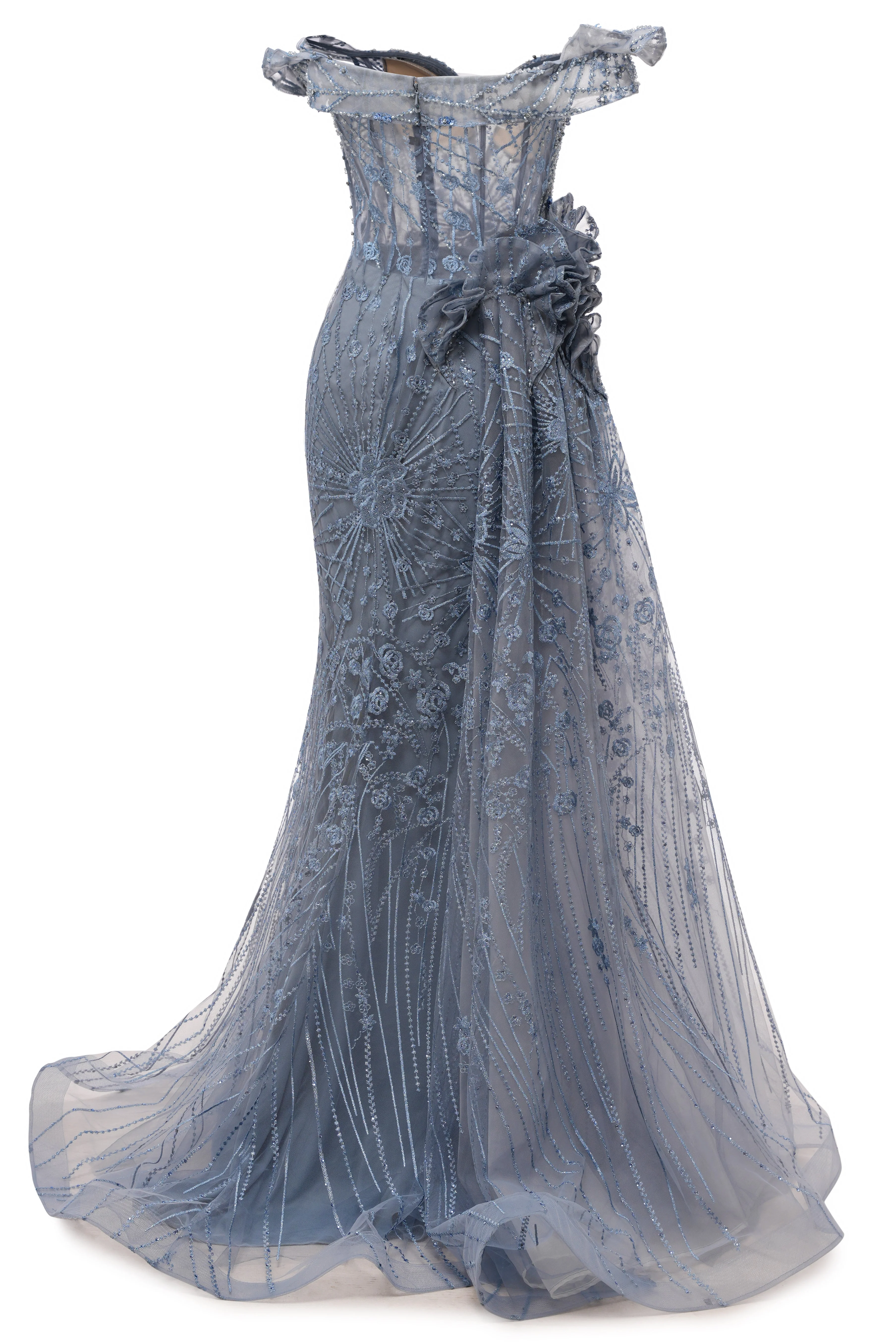 Sparkle Beaded Gray Off the shoulder Flowers  Evening Dresses - Image 8
