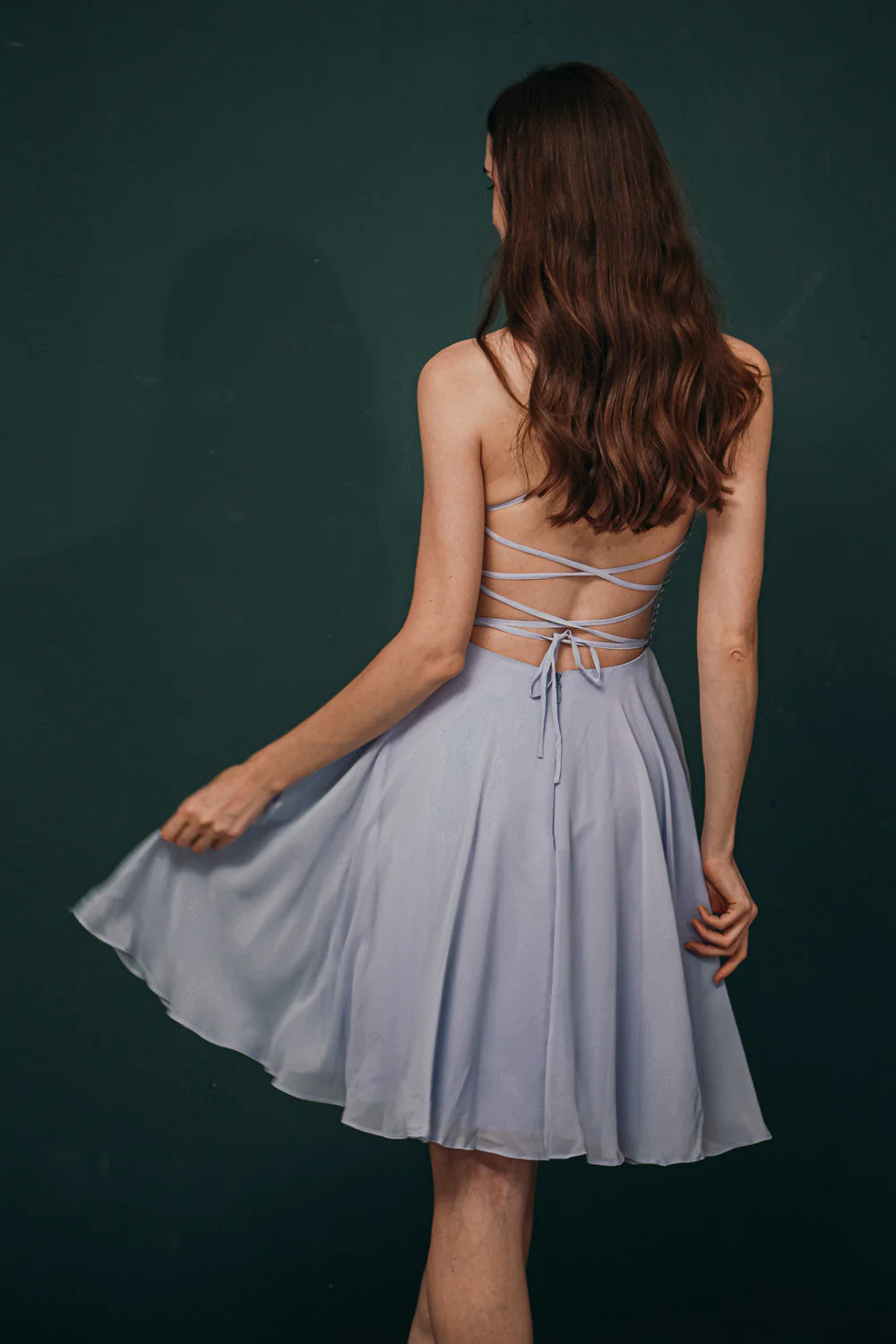 Sparkle Beaded Silver Halter Short Criss-cross Homecoming Dress - Image 4