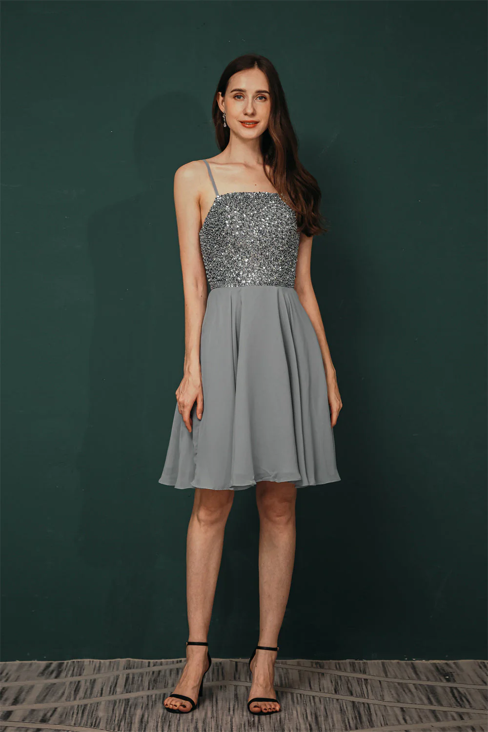 Sparkle Beaded Silver Halter Short Criss-cross Homecoming Dress - Image 6