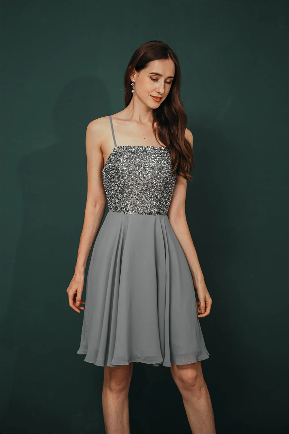 Sparkle Beaded Silver Halter Short Criss-cross Homecoming Dress - Image 7