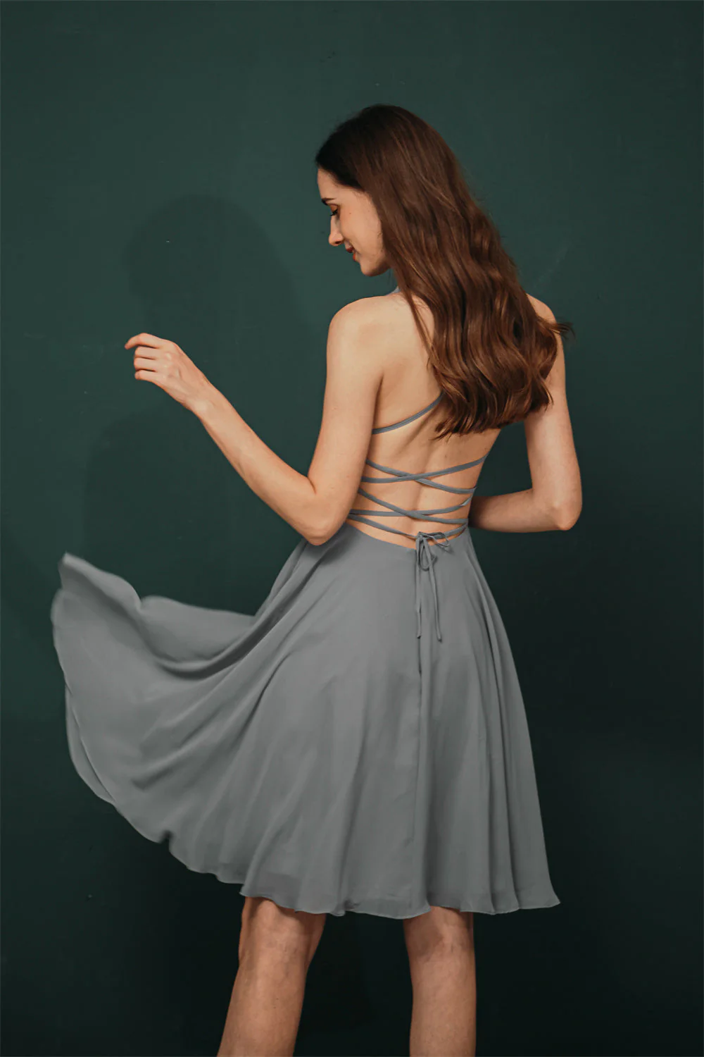 Sparkle Beaded Silver Halter Short Criss-cross Homecoming Dress - Image 9