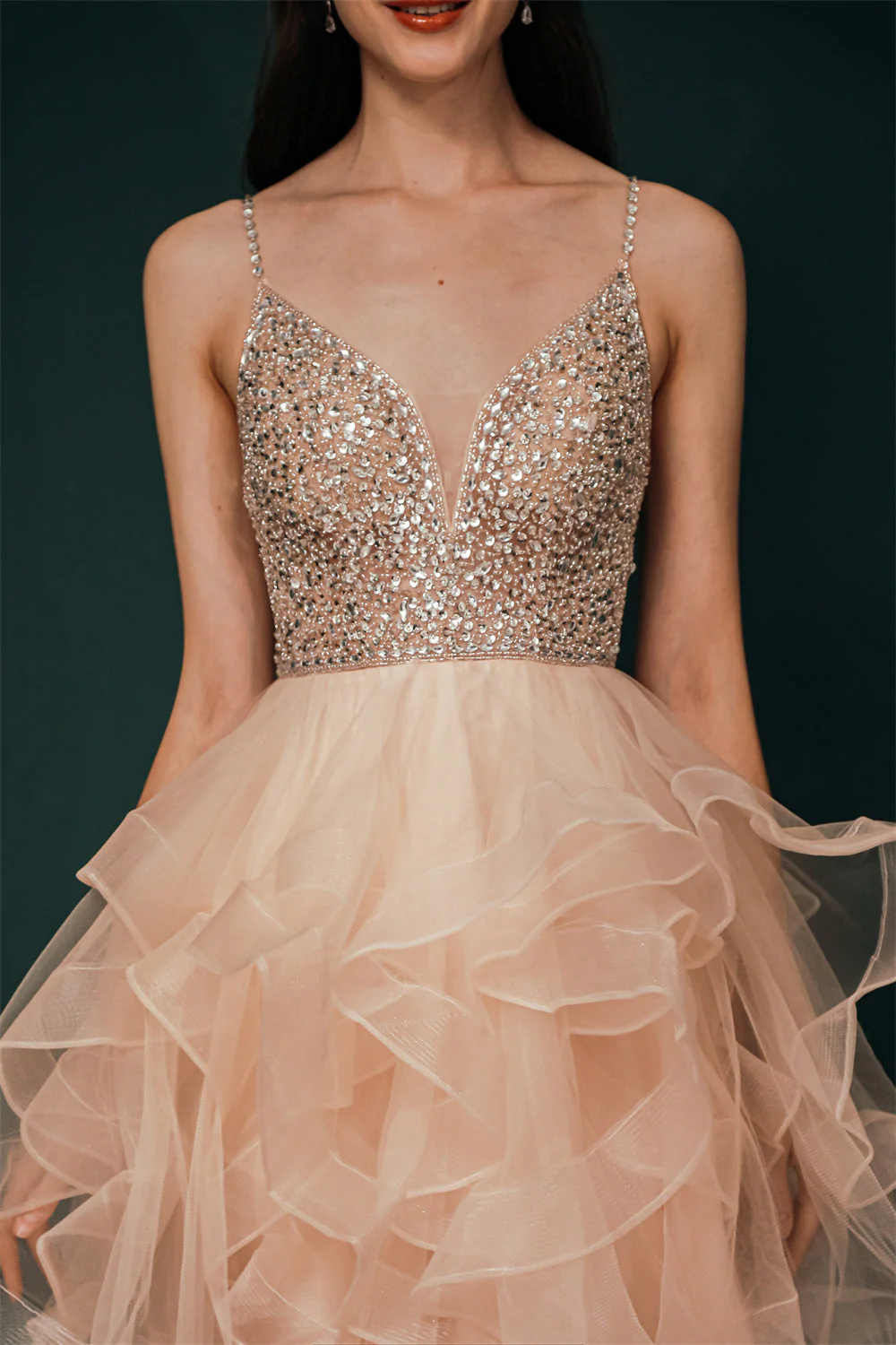 Sparkle Mint Green SPAGHETTI STRAP Beaded Homecoming Dress - Image 8