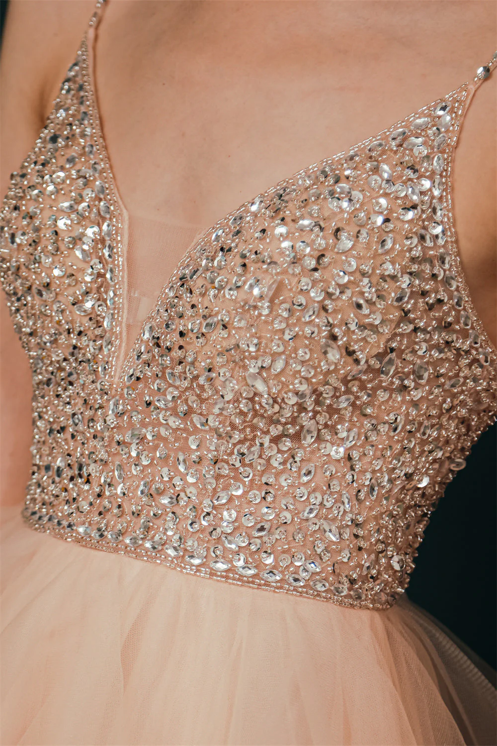 Sparkle Mint Green SPAGHETTI STRAP Beaded Homecoming Dress - Image 9