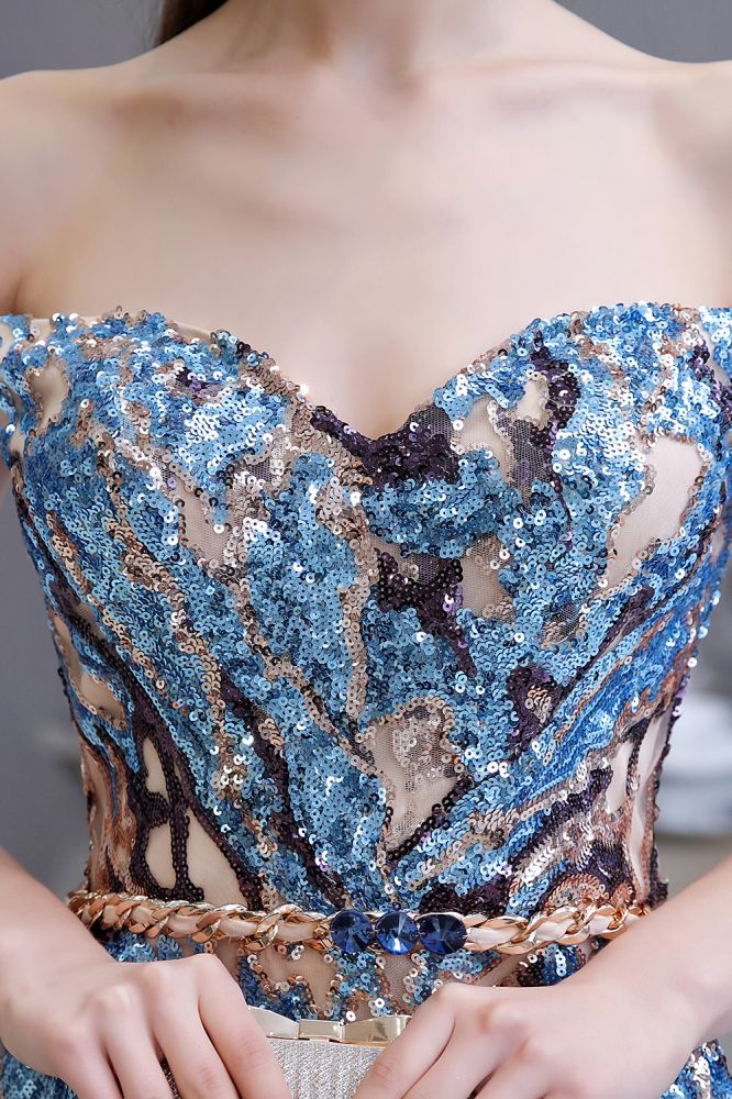 Sparkle Off-the-Shoulder Rainbow sequin A-line Long Prom Party Gowns - Image 12