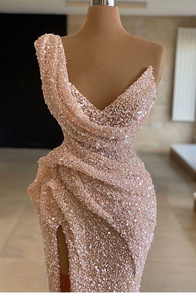 Sparkle One shoulder Sleeveless Sequined Mermaid Prom Party Gowns - Image 2