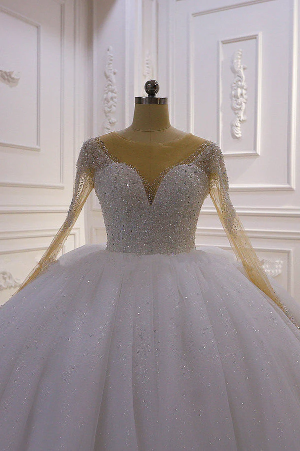 Sparkly Jewel Sequined Long Sleevess Princess Wedding Dress - Image 2