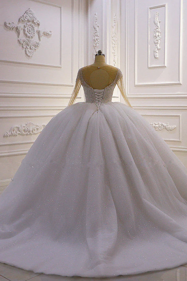 Sparkly Jewel Sequined Long Sleevess Princess Wedding Dress - Image 3