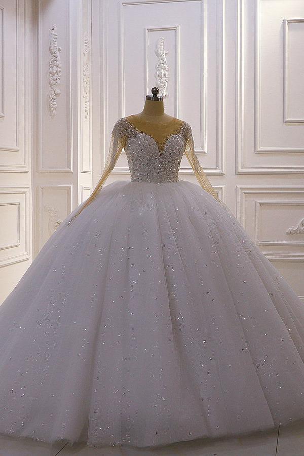 Sparkly Jewel Sequined Long Sleevess Princess Wedding Dress - Image 4