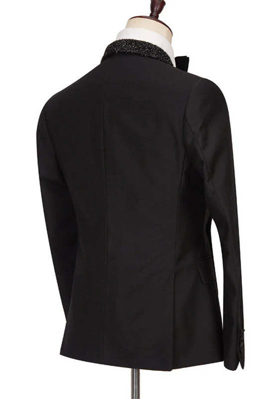 Sparkly Shawl Lapel Black One Button Wedding Suits - Image 2