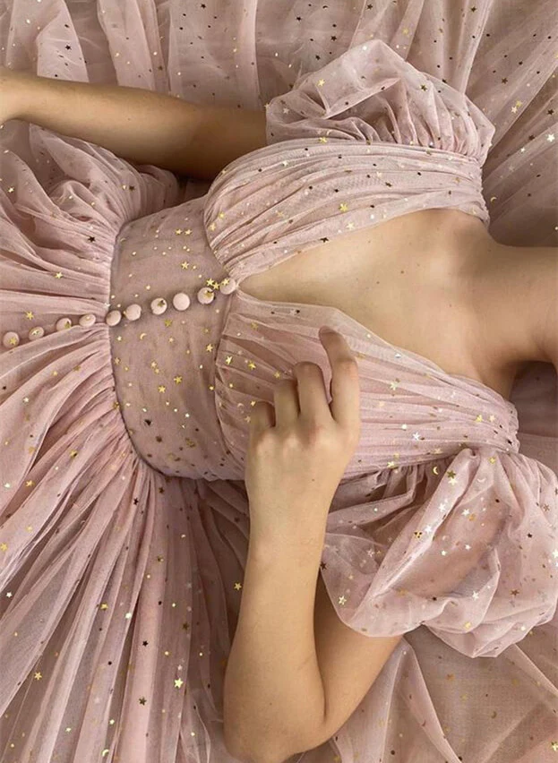 Sparkly Tulle V-Neck Tea-Length Homecoming Dresses - Image 3