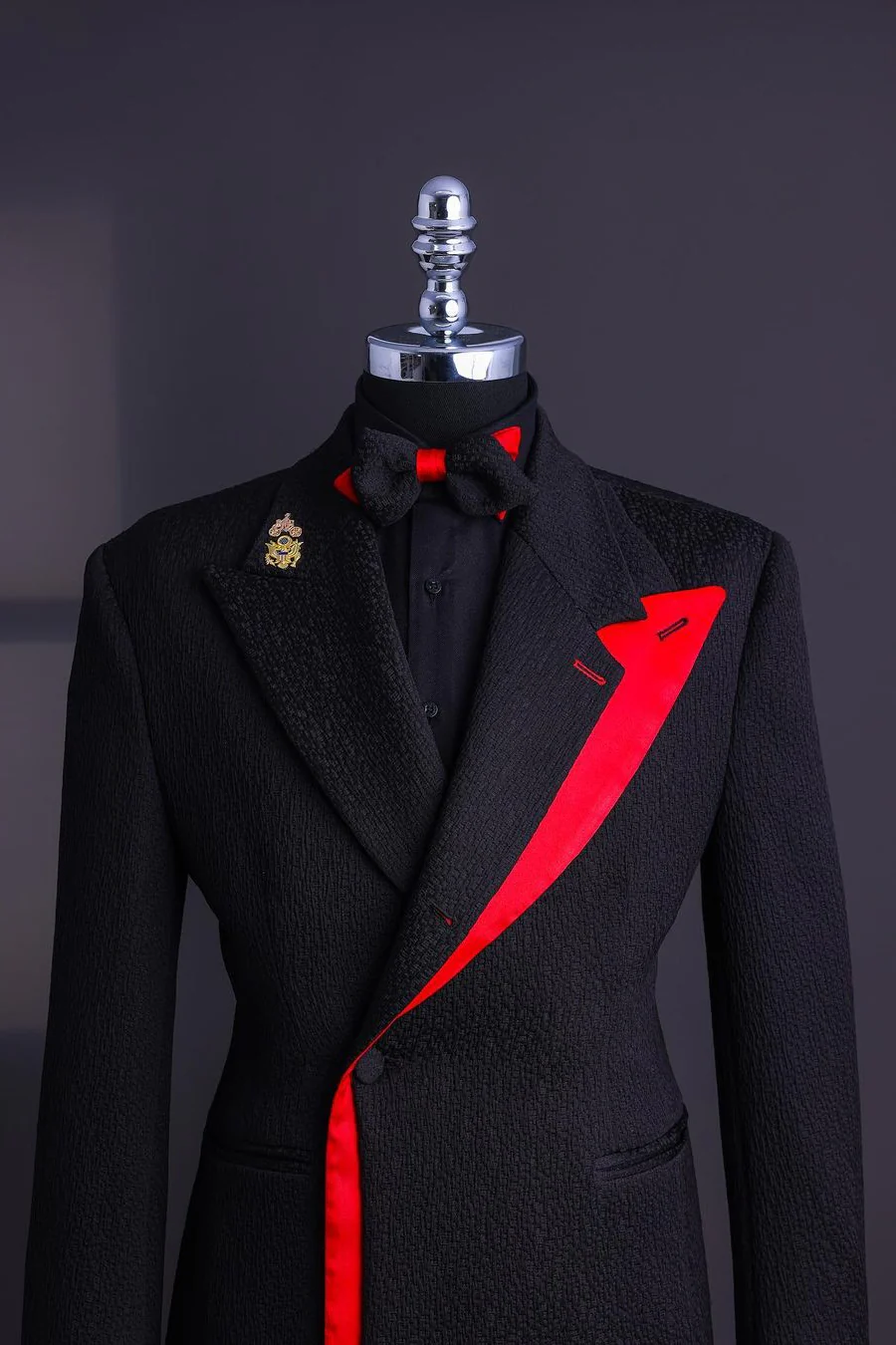 Special Black Peaked Lapel Slim Fit Prom Suit - Image 3