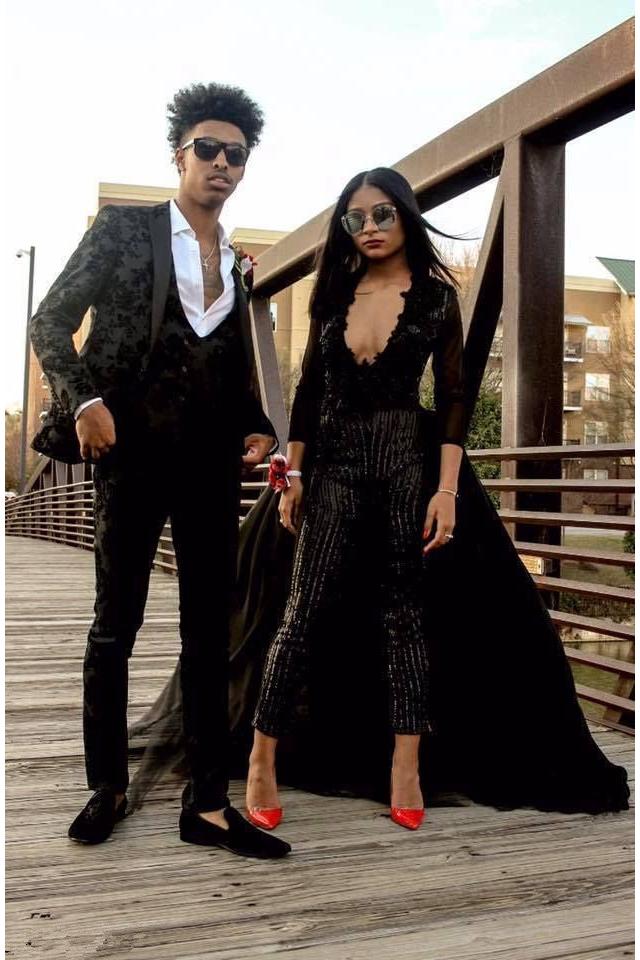 Special V-neck Long Sleevess Lace Prom dresses with Sequins Trousers Floor Length - Image 3