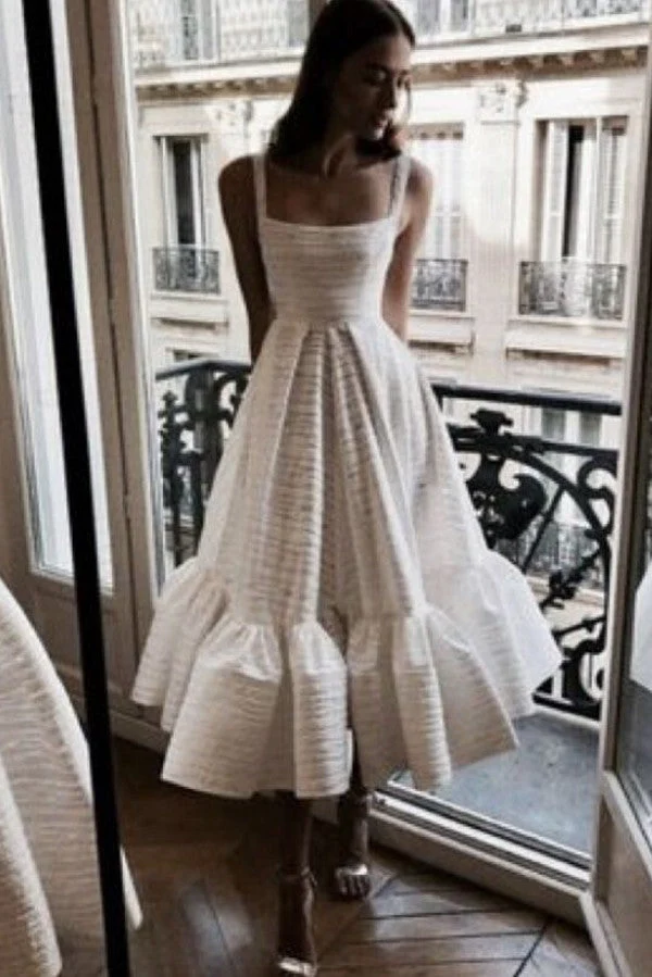 Square neck White A-line Princess Sleeveless Homecoming Dress - Image 2