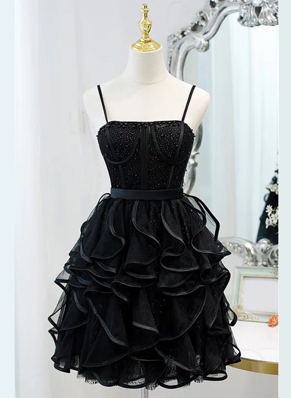 Square Neckline Short/Mini Tulle Homecoming Dresses With Cascading Ruffles - Image 2