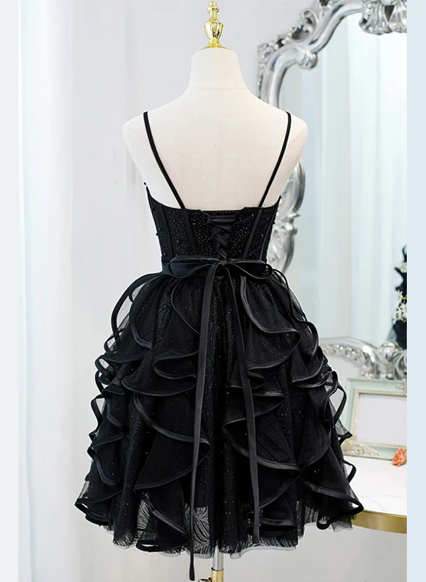 Square Neckline Short/Mini Tulle Homecoming Dresses With Cascading Ruffles - Image 3