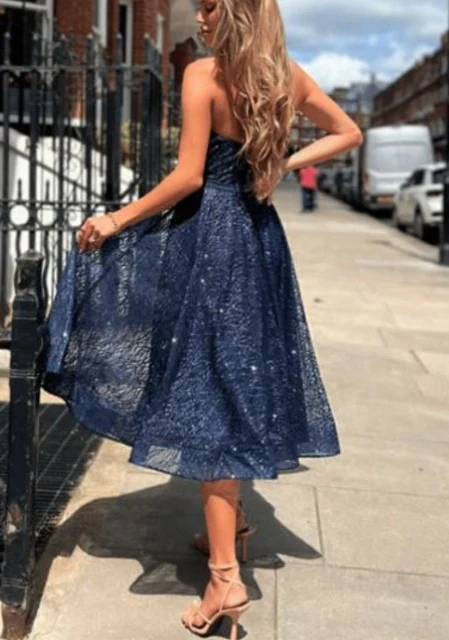 Strapless  A-Line Lace Knee-Length Homecoming Dresses - Image 4
