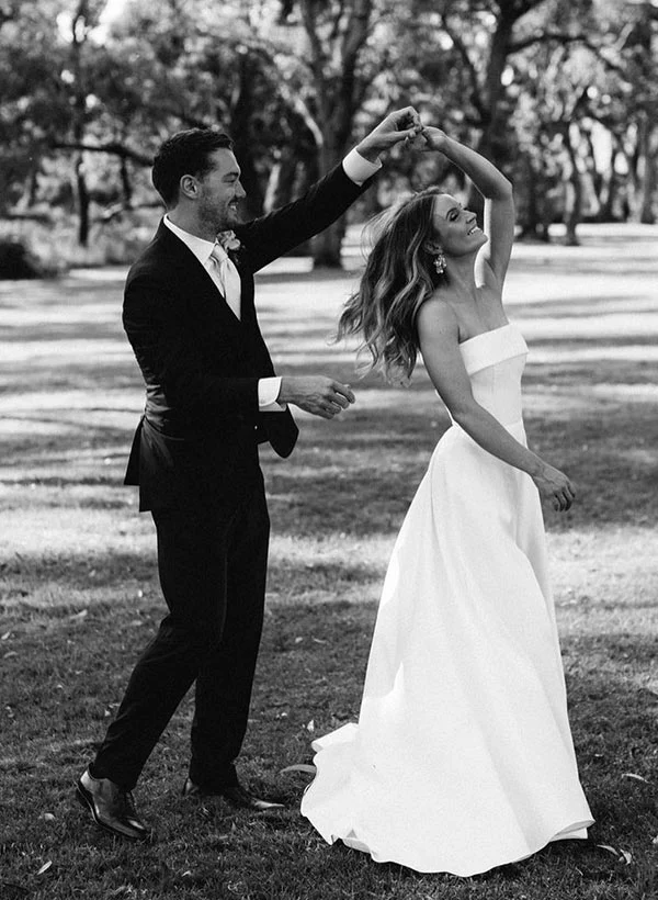 Strapless Chic A-line Satin Wedding Dress Sweep Train - Image 3