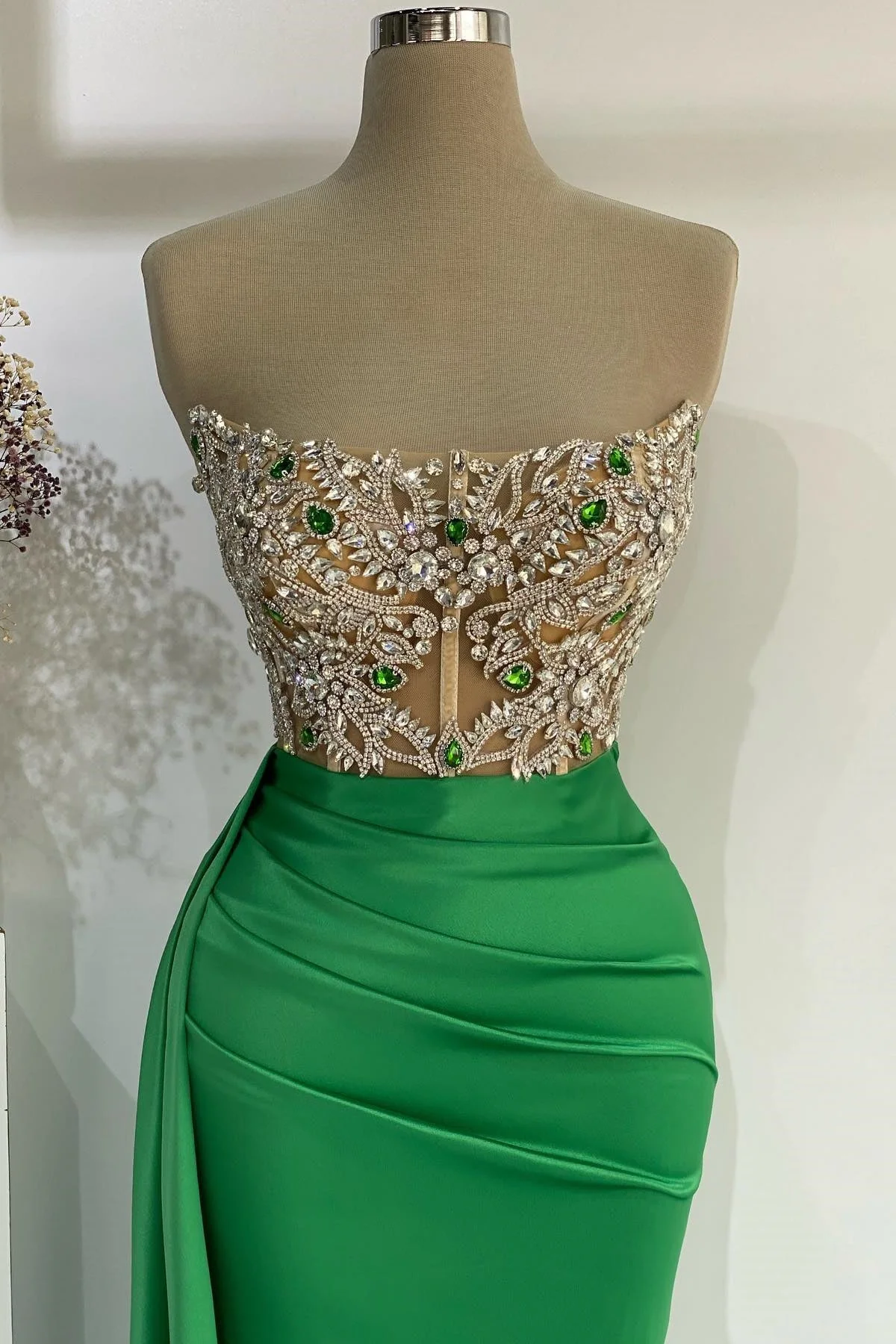 Strapless Emerald Green Mermaid Long Dress With Beads - Image 2
