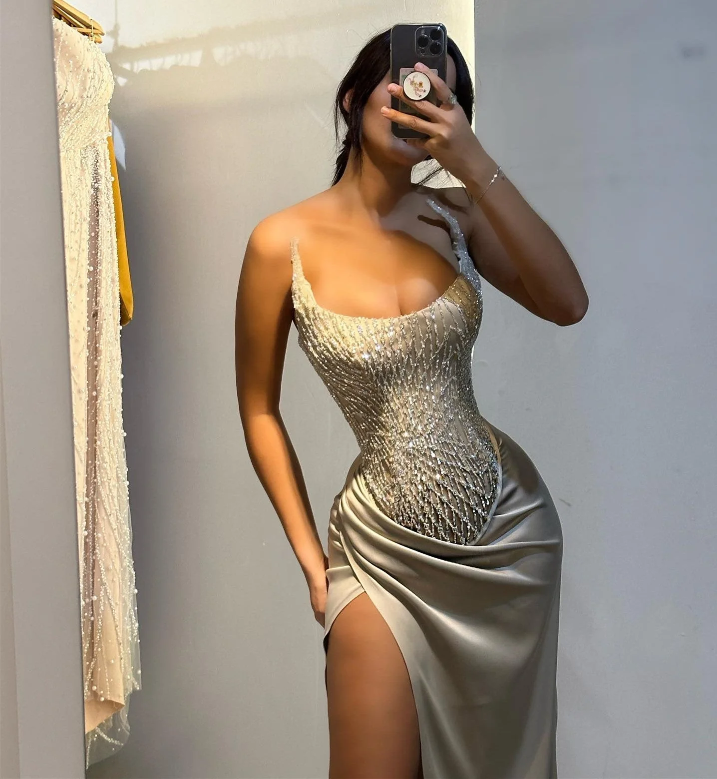 Strapless Mermaid High Split Prom Dress Long Featuring Sequins and Beads - Image 5