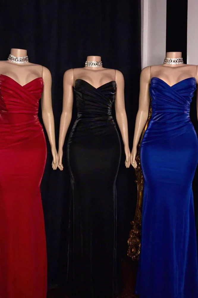 Strapless Ruffled V-neck Mermaid Floor Length Prom Dresses - Image 2