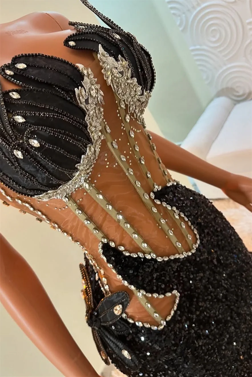 Strapless Silver Beaded Black See through  Mermaid Sequin Prom Dresses - Image 2