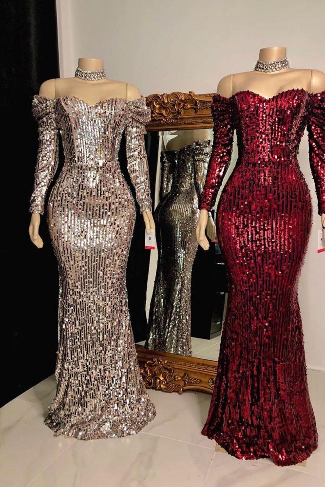 Strapless Sweetheart Sequins Floor Length Mermaid Evening Dresses with Sleeves - Image 2