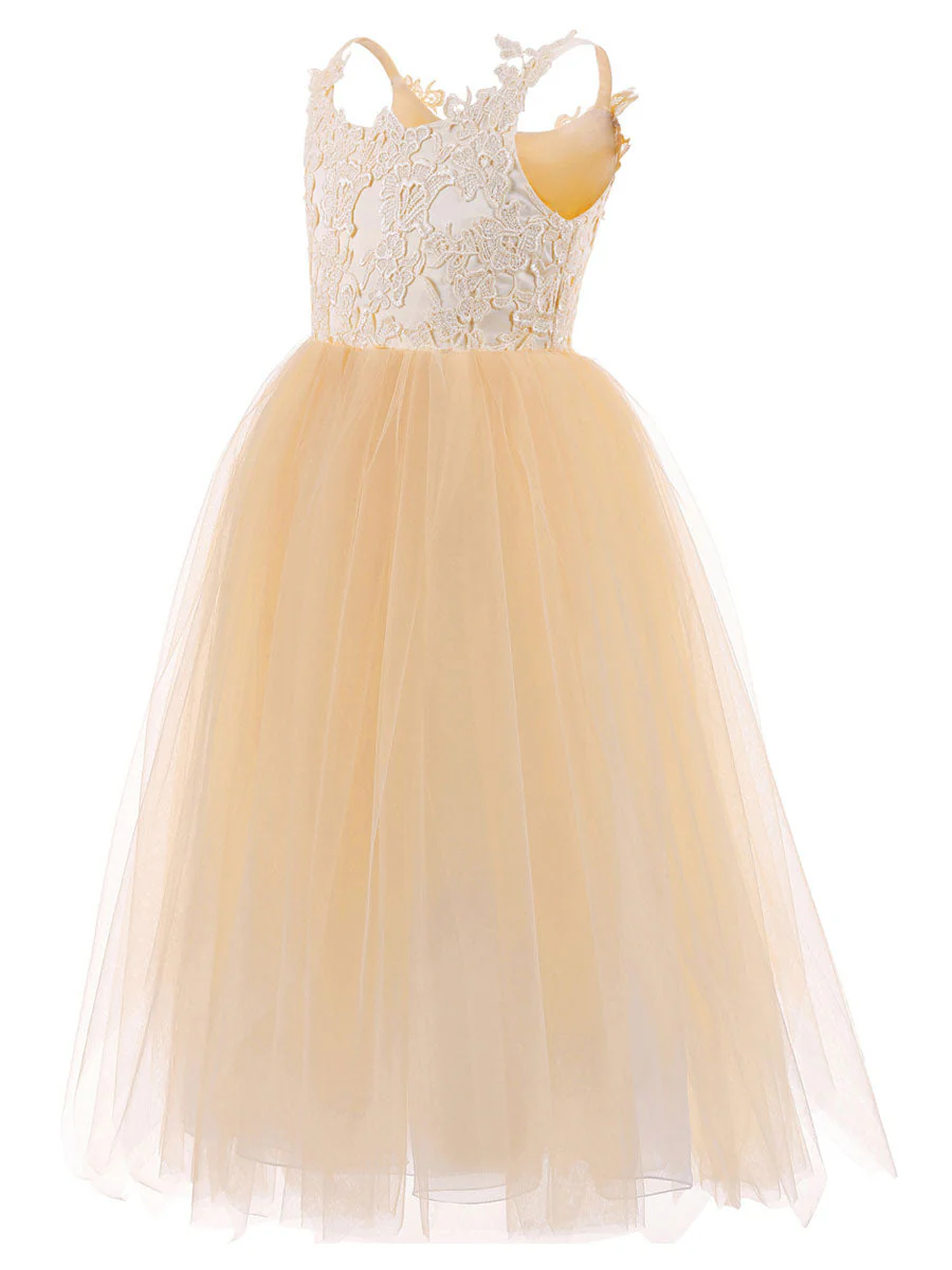 Straps Neck Sleeveless Lace Kids Party Dresses - Image 3