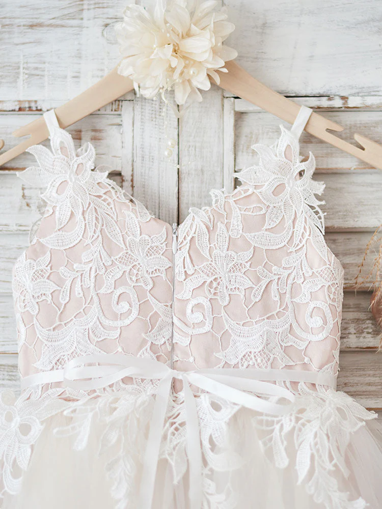 Straps Neck Sleeveless Sash Formal Kids Pageant flower girl dresses - Image 4