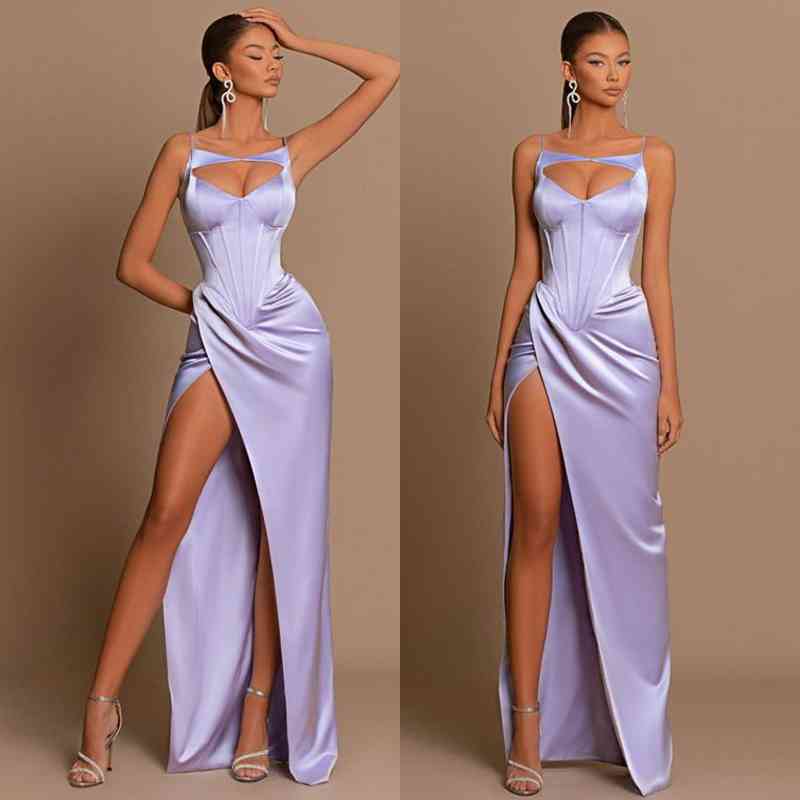 Stunning Lilac Sleeveless Prom Dress Mermaid Split Long Online - Image 3