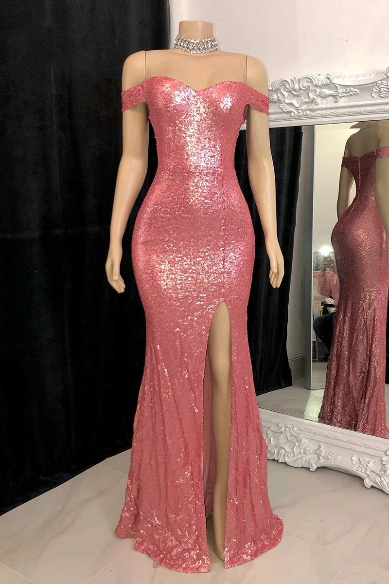 Stunning Off-the-Shoulder Mermaid Prom Dress Sequins Long Slit Online - Image 2