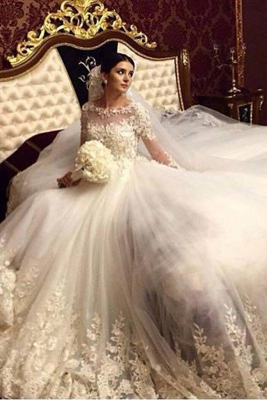 Stunning Royal Wedding Dresses Vintage Long Appliques Sleeved Arabic Bridal Gowns - Image 2