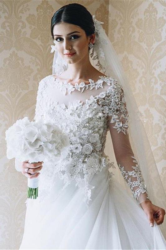 Stunning Royal Wedding Dresses Vintage Long Appliques Sleeved Arabic Bridal Gowns - Image 3