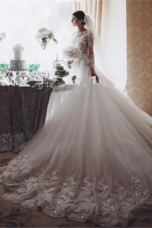 Stunning Royal Wedding Dresses Vintage Long Appliques Sleeved Arabic Bridal Gowns - Image 5