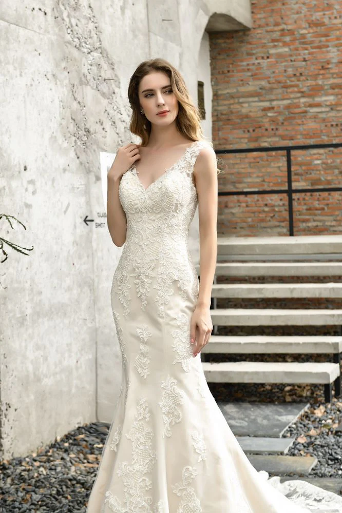 Stunning Sleeveless Fit and flare Lace Open Back Summer Beach Wedding Dress - Image 10