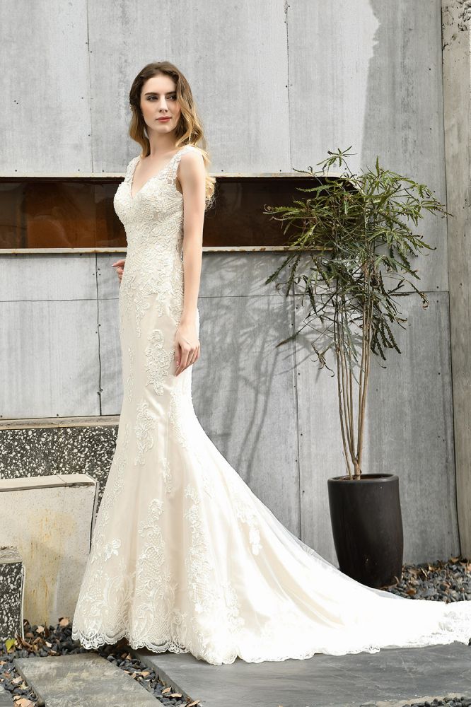 Stunning Sleeveless Fit and flare Lace Open Back Summer Beach Wedding Dress - Image 5