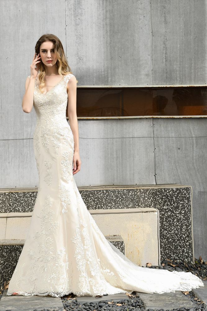 Stunning Sleeveless Fit and flare Lace Open Back Summer Beach Wedding Dress - Image 8