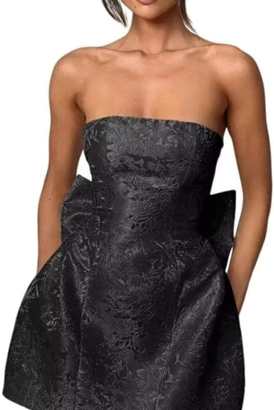 Stunning Sleeveless Ruched Satin Floral Jacquard Mini Homecoming Dress with Bow - Image 10