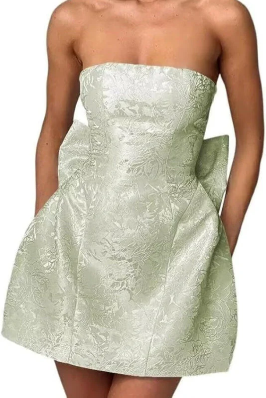 Stunning Sleeveless Ruched Satin Floral Jacquard Mini Homecoming Dress with Bow - Image 13