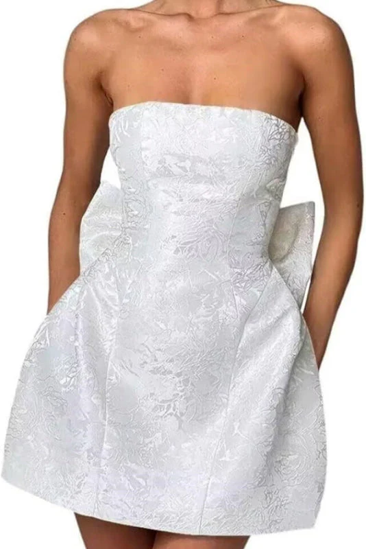 Stunning Sleeveless Ruched Satin Floral Jacquard Mini Homecoming Dress with Bow - Image 15
