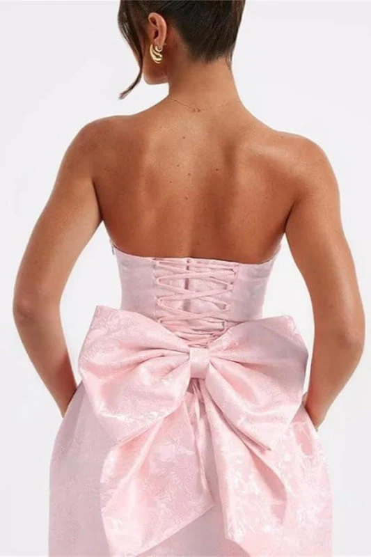 Stunning Sleeveless Ruched Satin Floral Jacquard Mini Homecoming Dress with Bow - Image 8