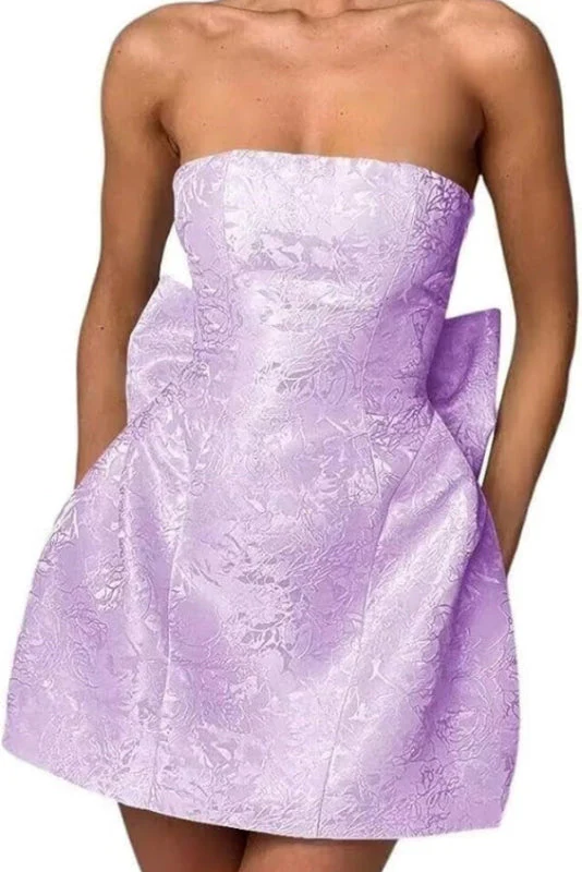 Stunning Sleeveless Ruched Satin Floral Jacquard Mini Homecoming Dress with Bow - Image 9